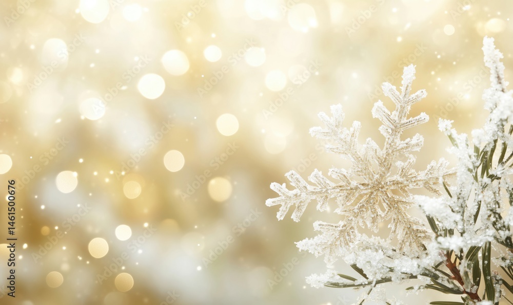 Poster beautiful snowflake on golden bokeh background creating a magical winter atmosphere