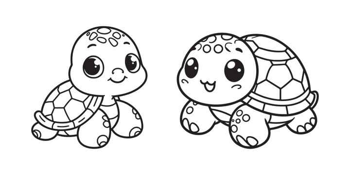 Cute turtle coloring page design for kids | Simple turtle line art set