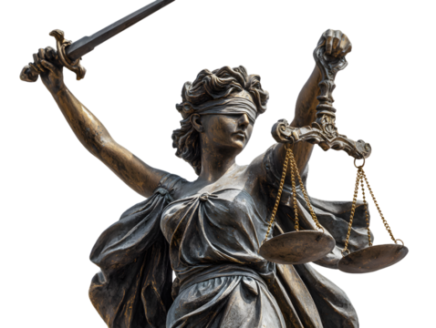 Lady Justice Statue with Scales and Sword, Transparent PNG