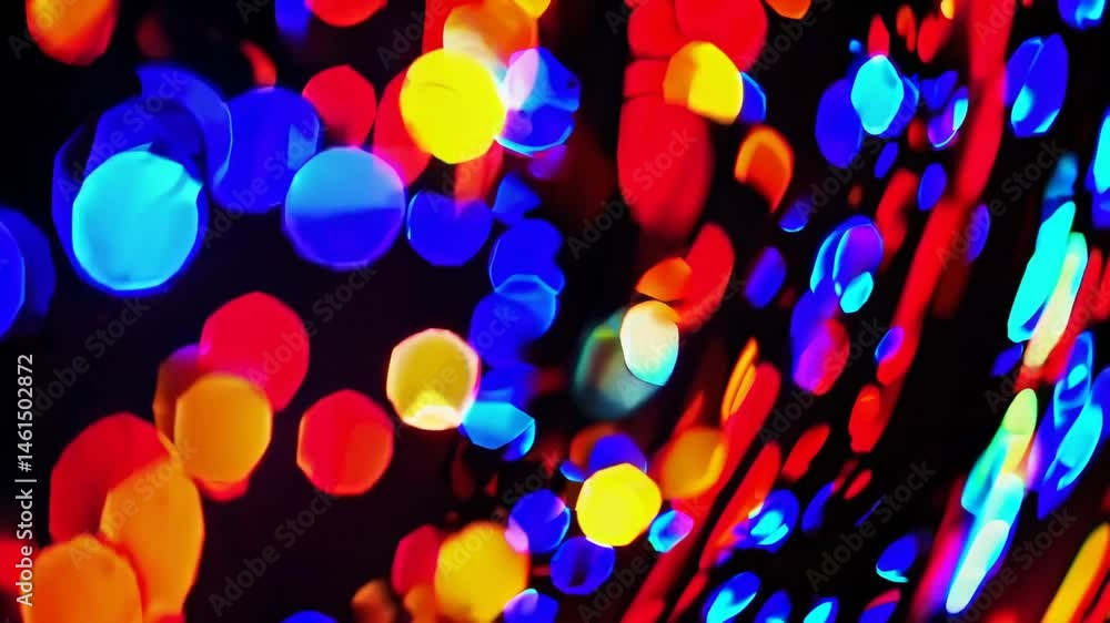 Poster vibrant bokeh lights dance in colorful abstract motion sequence