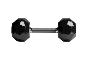 Black dumbbell with a textured, geometric design