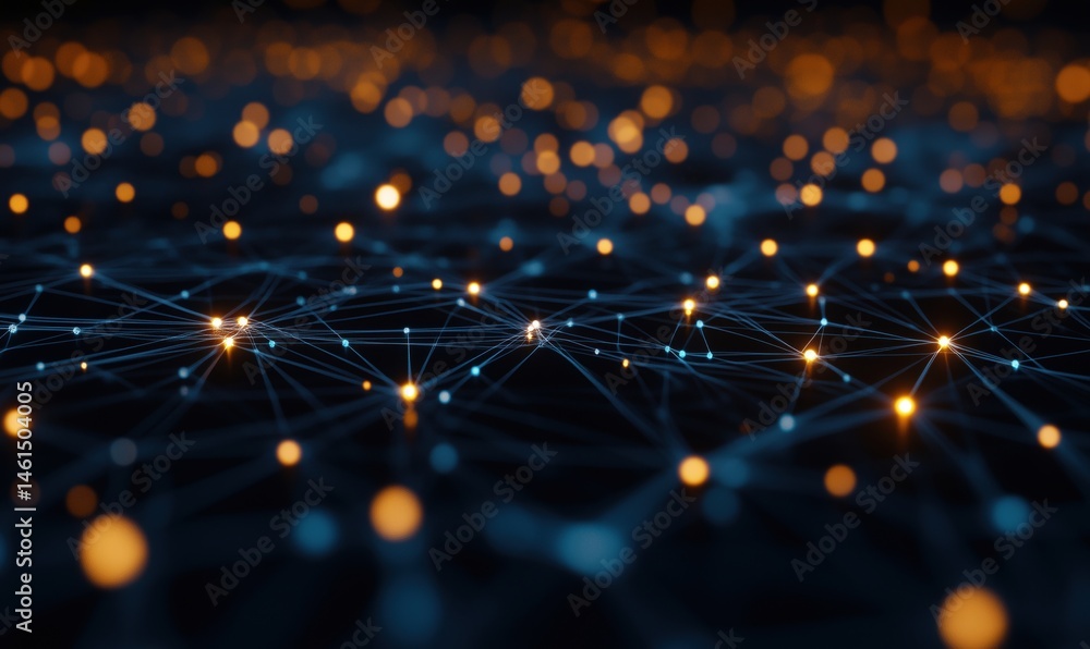 Poster abstract network connections with glowing nodes and lines in dark background