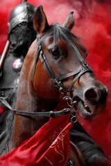 Valiant Horse and ArmorClad Warrior Amidst Red Smoke – Ashura