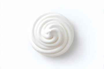 Top view whipped cream or meringue on white background. Meringue swirl, realistic bakery mousse