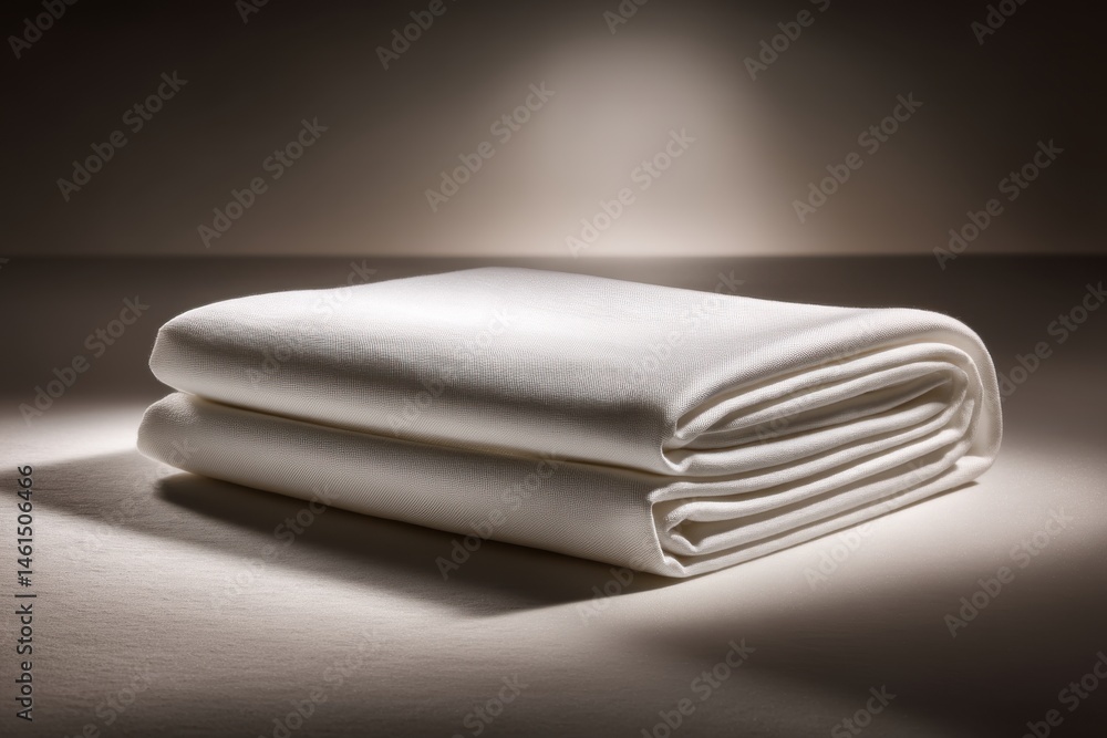 Aufkleber elegant folded white textile on a neutral surface, illuminated with a soft spotlight emphasizing the