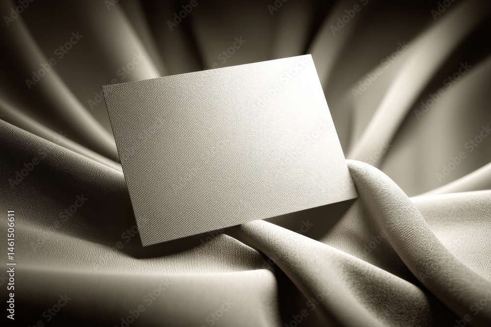 Aufkleber elegant close-up of a blank business card on draped fabric with soft lighting and neutral tones, cre
