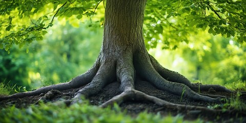 Majestic tree roots showcasing nature's strength and beauty in a lush green environment