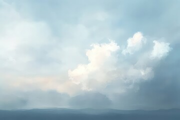 Obraz premium Soft, pale sky with cumulus clouds and horizon.