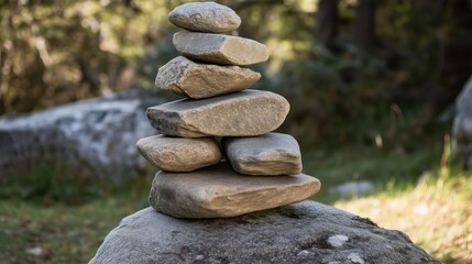 Balanced stone tower in natural setting showcasing harmony and tranquility