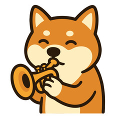 Shiba dog playing trumpet