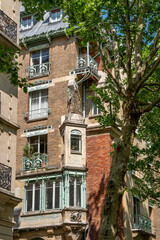 France, Paris, France, facade of the historical monument of the Guimart building  in  Paris.