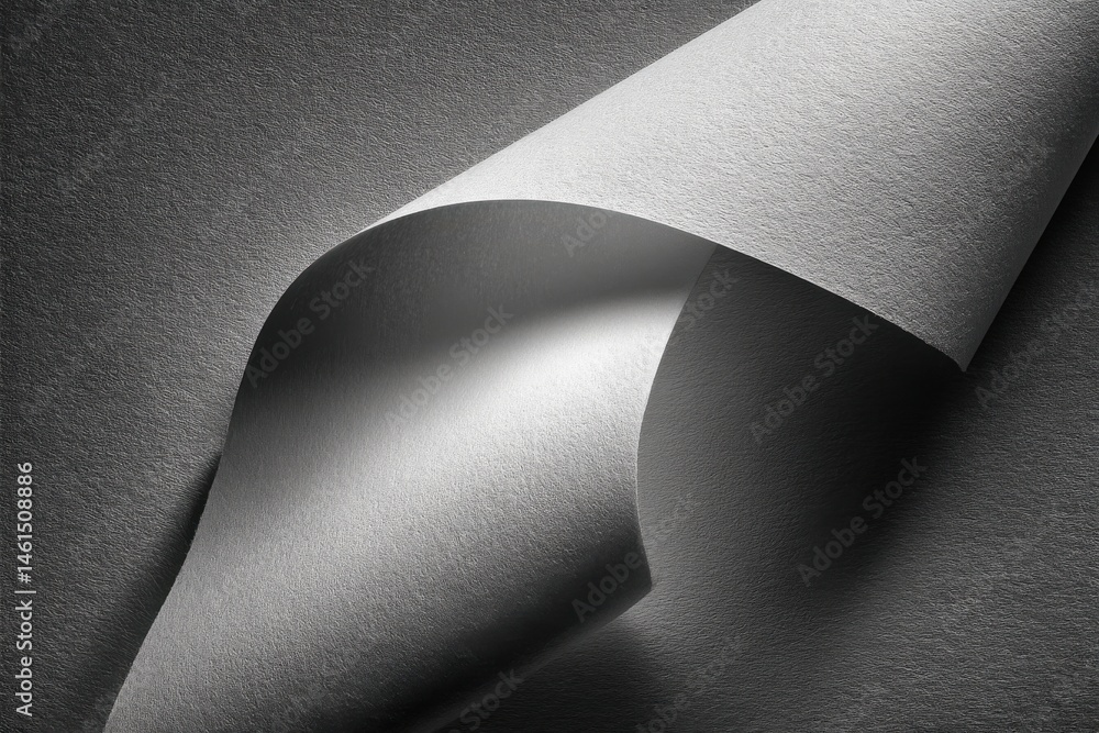Poster close-up shot of textured paper elegantly curled against textured background creates soft lighting, 