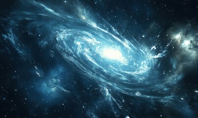 Obraz premium Stunning spiral galaxy with bright core and swirling blue nebulae in deep space