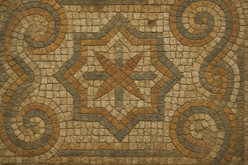 Ancient Roman Mosaic Pattern with Star Motif and Scrolls