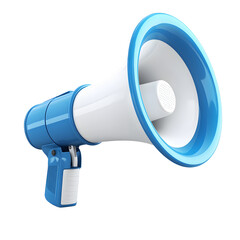 A blue and white megaphone, digitally rendered.  Detailed 3D model