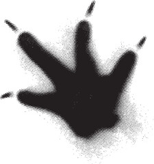 A stylized black hand gesture forms a downward pointing arrow with radiating light.