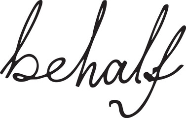 A handwritten word 'behalf' appears on a white background.