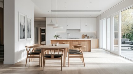 Sophisticated kitchen and dining area showcasing modern design elements