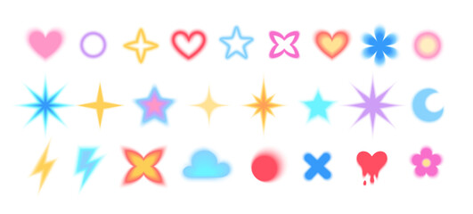 Y2k vector set of blurred geometric gradient shapes.