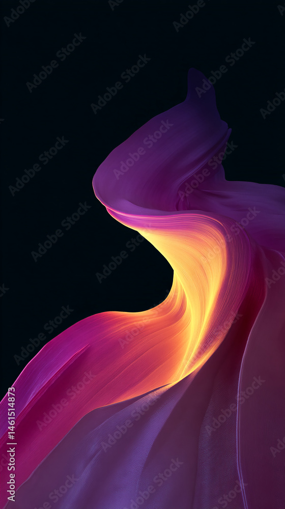 Poster abstract image of swirling purple and orange hues creating a flowing, dynamic texture suitable as ba