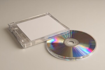 A Compact Disc and Jewel Case for Storage on a Pale Background, ready for music or data, offering convenience and portability in digital media formats.