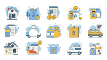 Pastel Finance and Real Estate Icon Vector Set