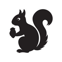 Squirrel Holding Nut Silhouette with Bushy Tail