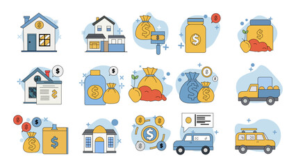 Finance and Real Estate Icon Set Vector