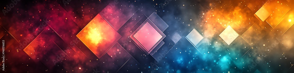 Aufkleber abstract geometric light art: a dynamic display of colorful diamond-shaped light patterns, interwove