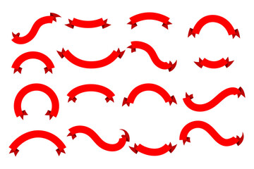 Ribbon elements red color . red outline modern simple ribbons collection. Flat banner ribbon for decorative design. Ribbons, Banners, badges, Labels Design Elements.