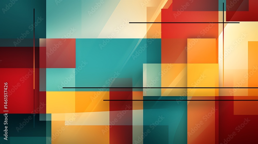 Poster abstract geometrical delight: a vibrant composition of intersecting shapes and bold colors creates a