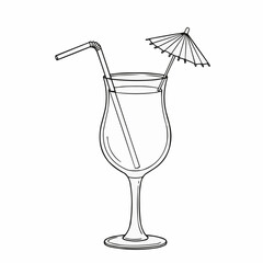 Outline of a cocktail glass with straw and umbrella  