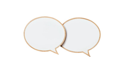 Two overlapping speech bubbles in white on a transparent background symbolize communication, conversation, dialogue, discussion, messaging, social interaction, or brainstorming. 