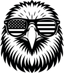 Eagle Head with Flag Sunglasses Vector Black Silhouette Cricut Print Design Isolated on a Plain White Background