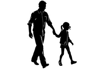 Father and child silhouette walking hand in hand in black and white, father, child, walking, silhouette, hand in hand, family, love, care, support, trust, bonding, parent, childhood, together, happy