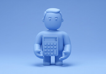 Fototapeta premium Holding Calculator Stylized Figure on Blue Background
