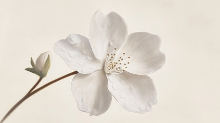 Delicate white flower with a bud on a cream background art