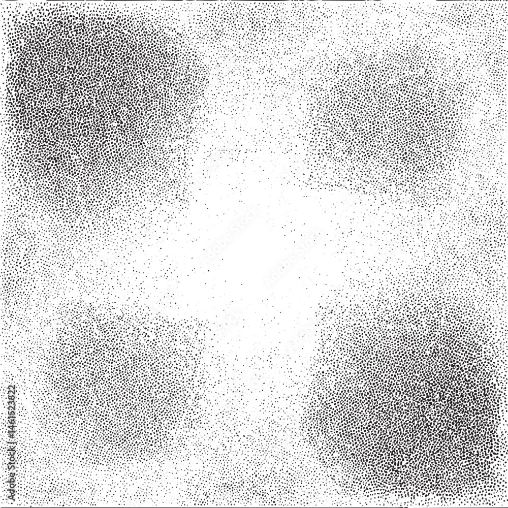 Poster a textured grayscale features a central white focal point surrounded by overlapping black and gray d