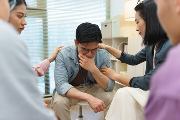 Support and empathy among friends during a difficult emotional moment in a calming therapy setting