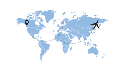 Obraz premium world map, flying white airplanes routes vector illustration