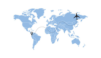 Obraz premium world map, flying white airplanes routes vector illustration