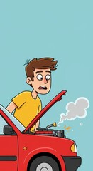 Troubleshoot: A Cartoon Illustration of Car Trouble