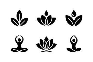 Yoga and nature icons isolated on transparent background, set of six