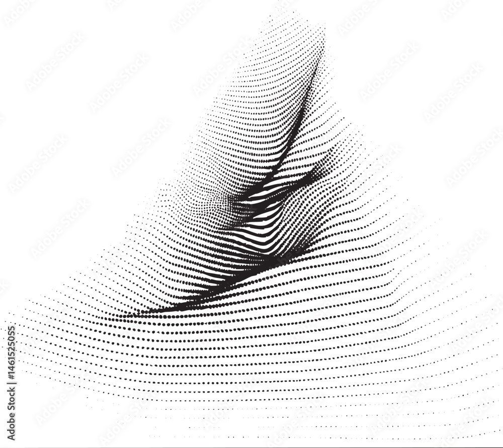 Poster a dynamic swirling of dark dots against a white background creates an abstract wave.