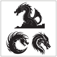 Fototapeta premium silhouette of a dragon ball set clipart