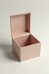 Empty pink gift box with open lid on neutral background