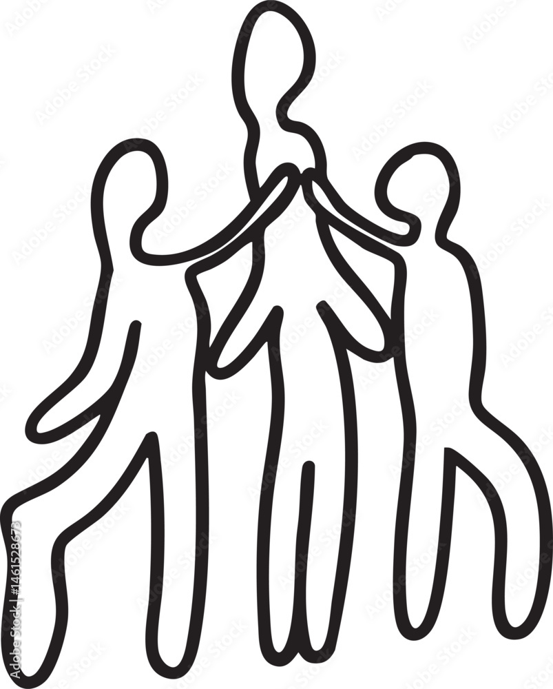 Poster three figures form a circular embrace suggesting unity and connection.