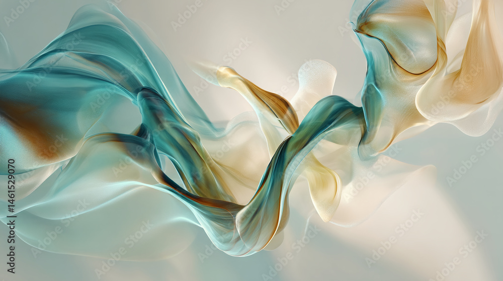 Aufkleber Abstract image of flowing teal and beige fabric-like forms, creating a dynamic and elegant visual, showcasing fluidity and grace, ideal for design backgrounds