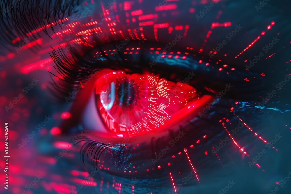 Aufkleber cybernetic vision: futuristic eye with embedded digital data stream overlay