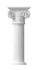 Obraz premium Ancient greek Classical white column with intricate Ionic isolated on white background